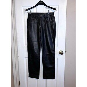 Vintage EXPRESS Black Genuine Leather Straight Leg Pants Womens Size 5 /6